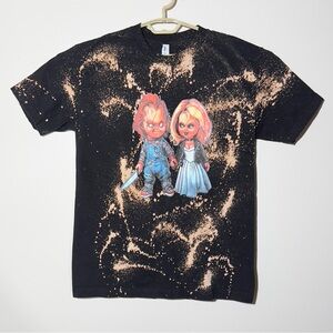 Graphic Shirt L Horror Chucky Bride Acid Wash Grunge VTG Goth Bleach